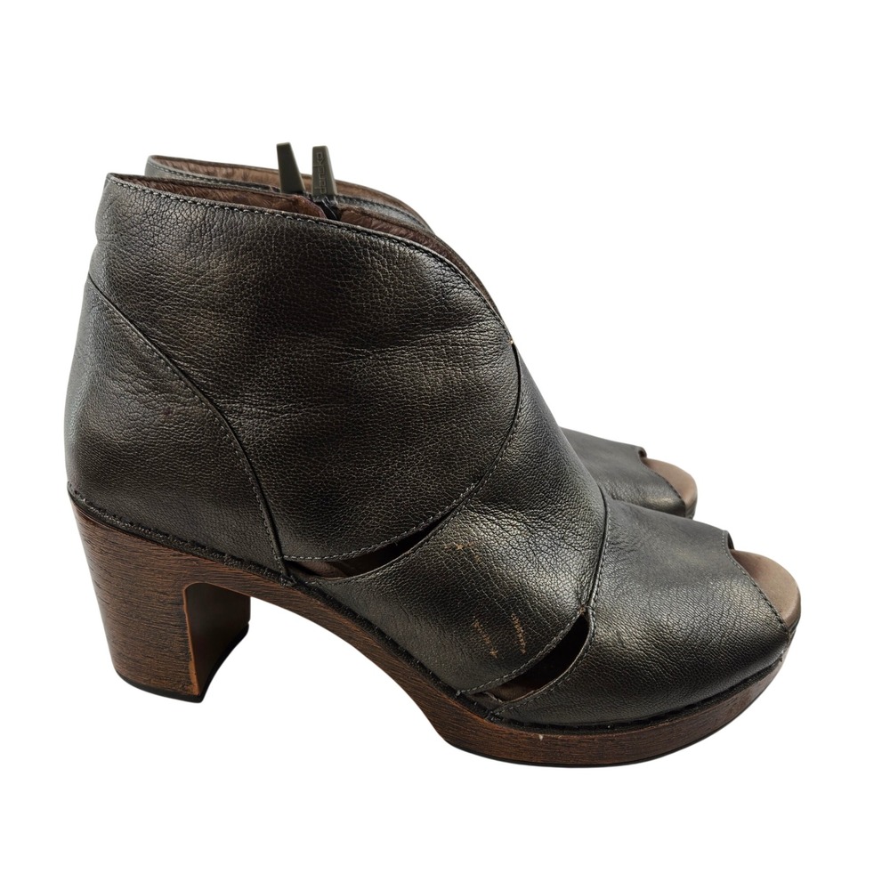 Dansko Peep Toe Ankle Boots Leather Chunky Heel Side Zip Bronze EU 41 US 10.5 11